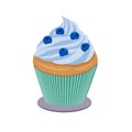 Cake with cream and blueberries. Vector illustration